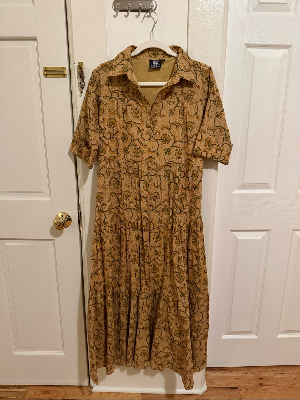 Tan Paisley Maxi Shirt Dress with Collar